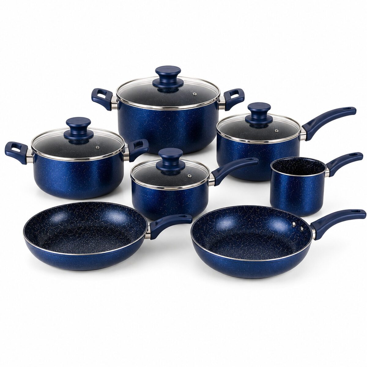 Conjunto de panelas antiaderente azul com 9 peças