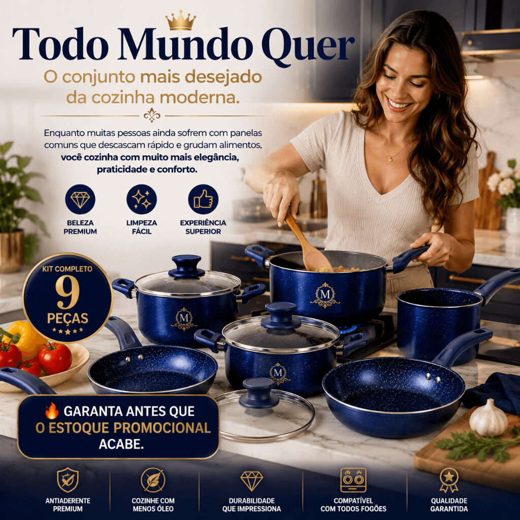 Conjunto de Panelas Antiaderente 9 Peças Azul, foto 3