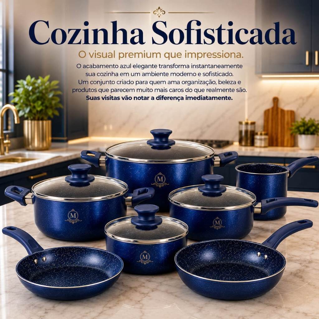 Conjunto de Panelas Antiaderente 9 Peças Azul, foto 6