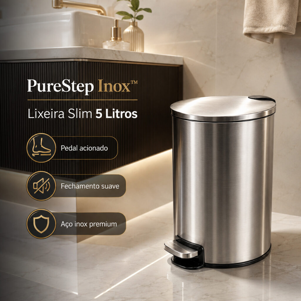 Lixeira Inox 5L PureStep Slim com Pedal e Fechamento Suave, foto 6